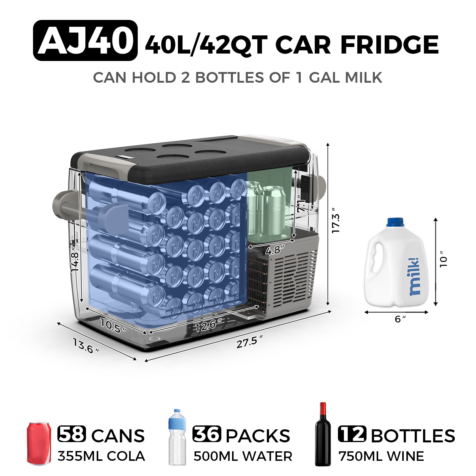 Setpower 42 Quart AJ40 12V Fridge Freezer Portable Refrigerator