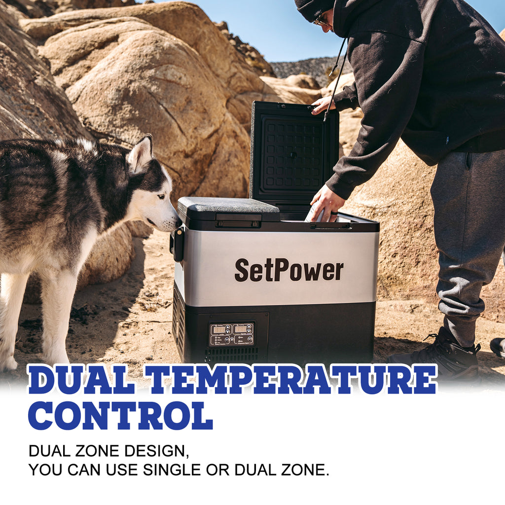 Setpower PT45 47.6 Quart Dual Zone Portable Refrigerator with High-quality Compressor, 45 Liters Deep Freezer Dual Zone Dual Temperature Control, 12V Fridge Freezer with DC 12/24V, AC 110-240V, 0℉ to 50℉, Home & Car Use